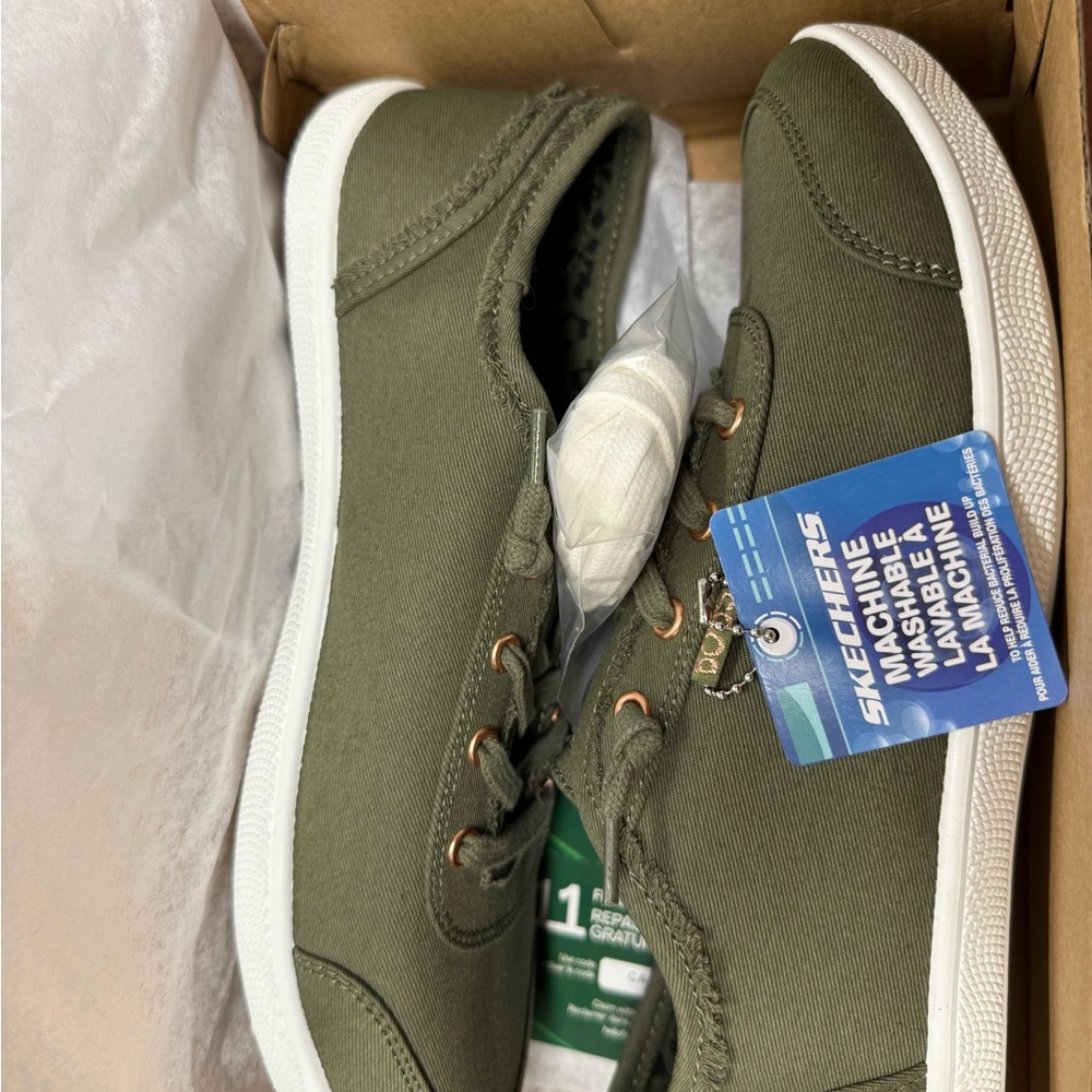 Bobs Skechers Olive Green Canvas Sneakers